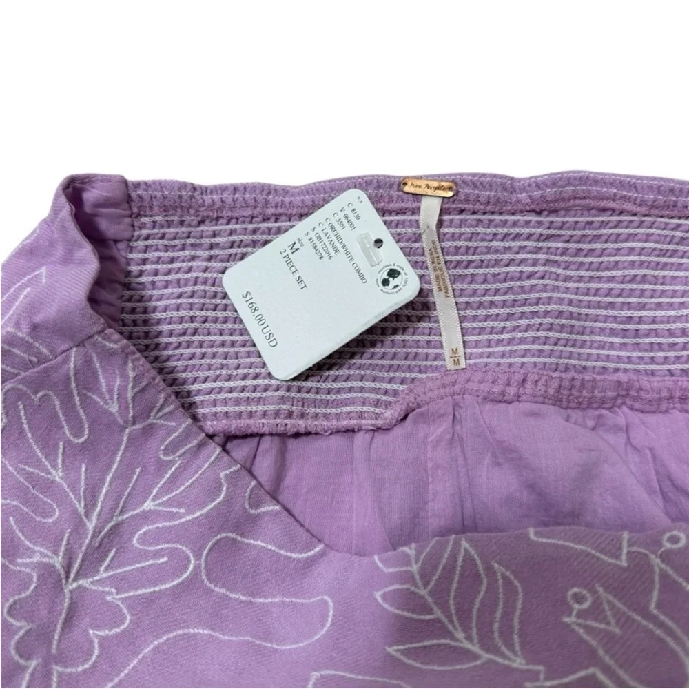 Free People Lotus Blouse & Maxi Skirt Purple Orchid Smocked Puff Sleeve 2 Piece - Picture 6 of 7